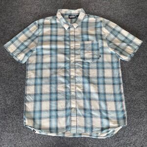 Vans Shirt Mens Large Blue Plaid Short‎ Sleeve Button Up Casual Skate Y2K Grunge